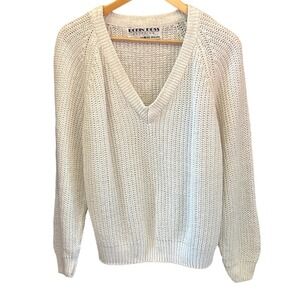 Vintage Robin Ross Sweater V-Neck Metallic Shimmer Cream Knit Raglan 80s Style